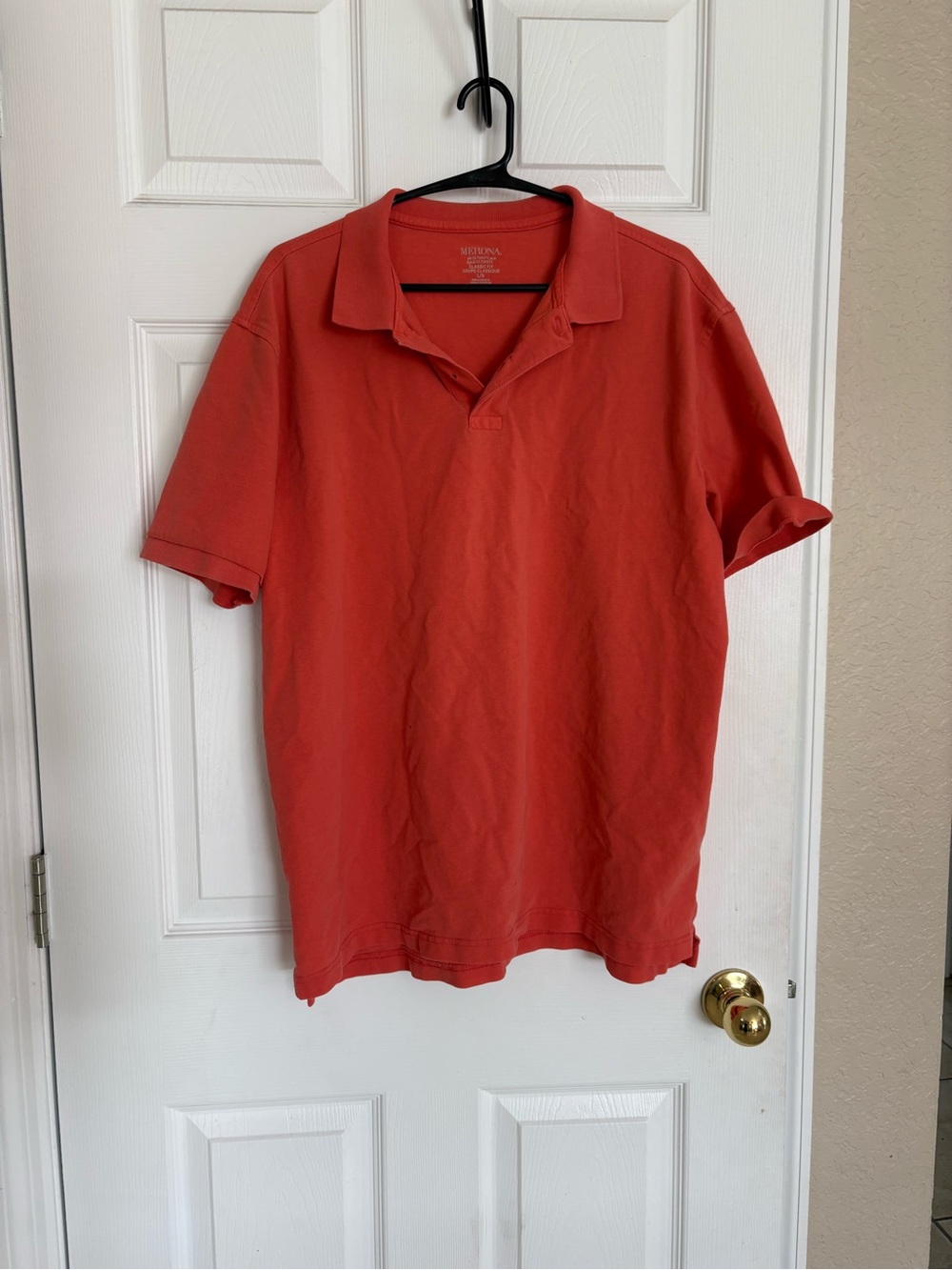 Merona Men’s Polo Shirt Large Coral Orange Classic Fit Cotton Blend Casual